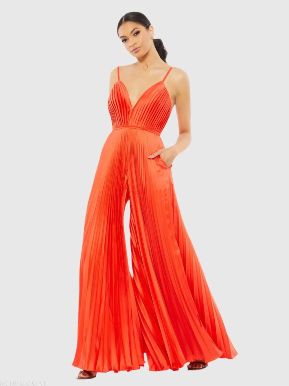 MAC DUGGAL For Anthropologie Pleated Plunge Neck Wide Leg Jumpsuit Sz 2 NWT $498